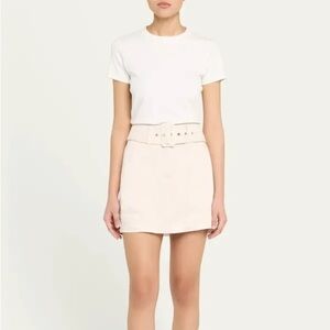 RAMY BROOK Dara Mini Skirt Elegant Cream White Skirt {$295} Wide Belt Gold Med